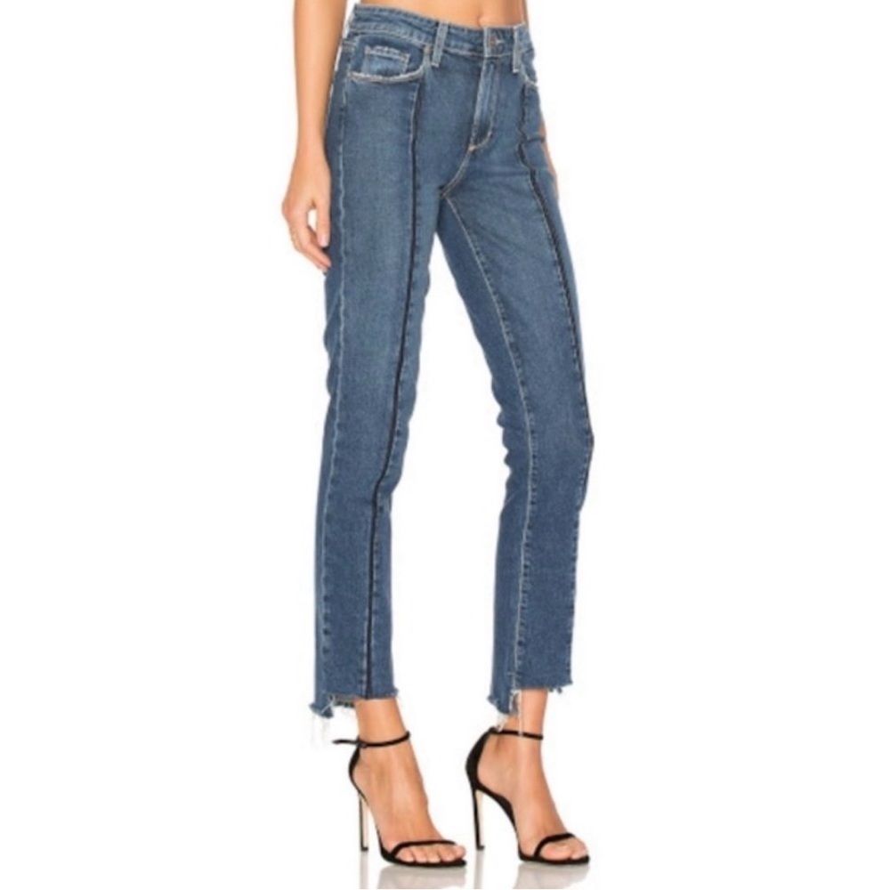 PAIGE Julia Felice Wash Seamed Bootcut Jeans‎ Dark Blue Uneven Raw Hems 30